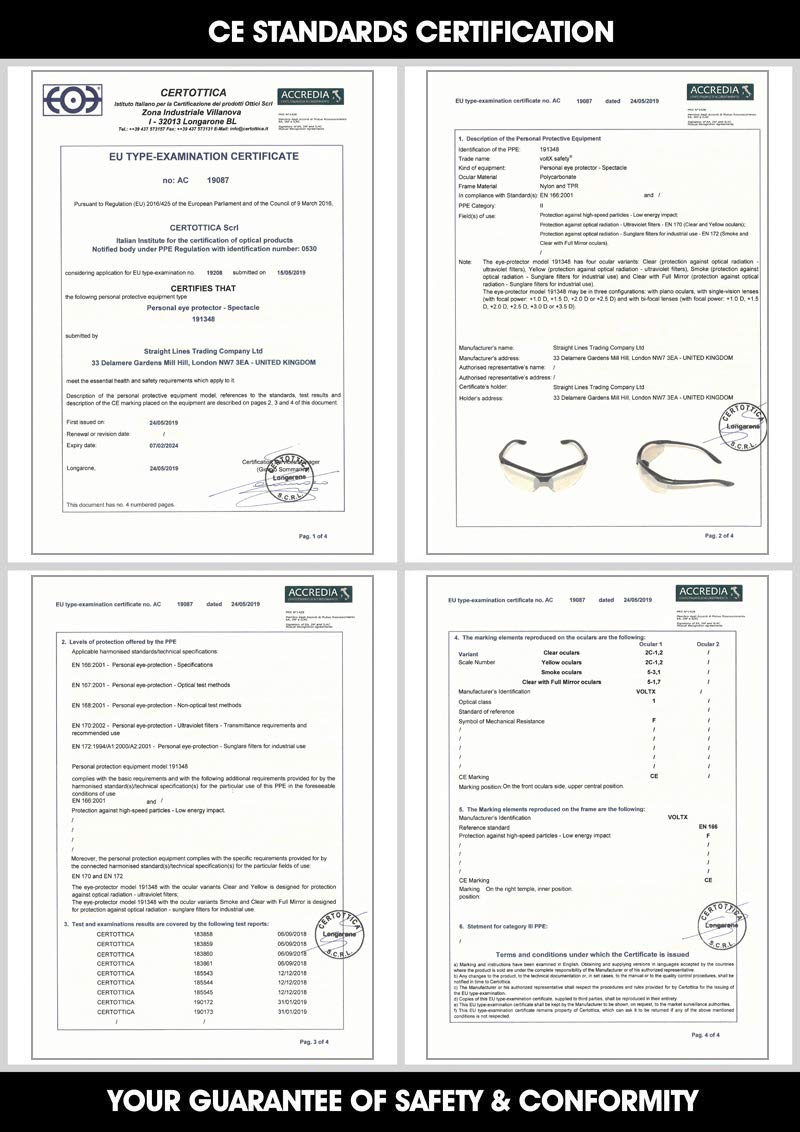 voltX 'Constructor' SAFETY READERS (CLEAR +2.0 Dioptre) Full Lens Reading Safety Glasses ANSI Z87.1+ & CE EN166F, Wraparound Style - Includes Safety Cord with headstop - UV400 anti fog coated lens - Image 5